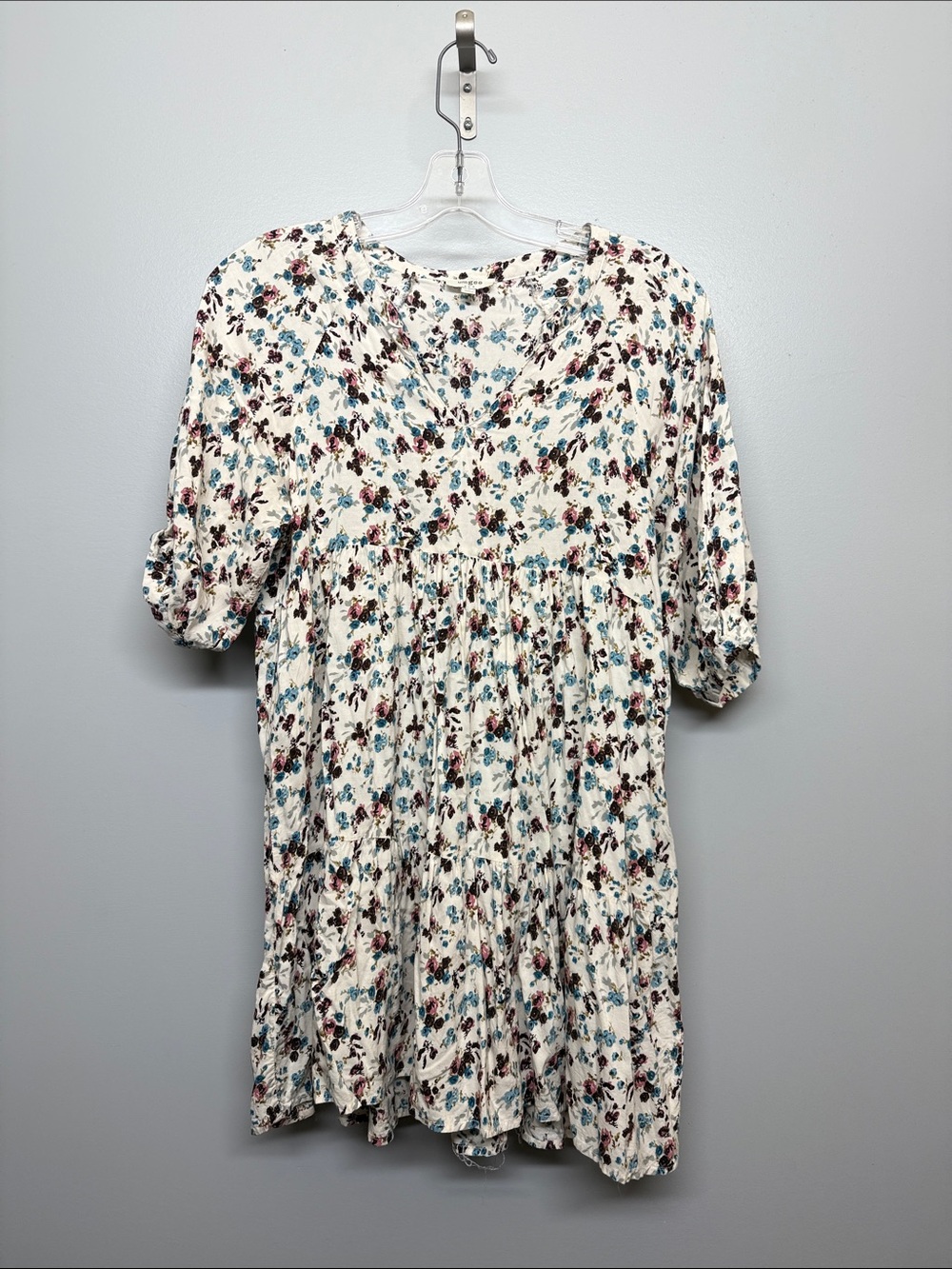 Umgee Cream Floral Cotton Flowy Summer Beach Vacation Mini Dress